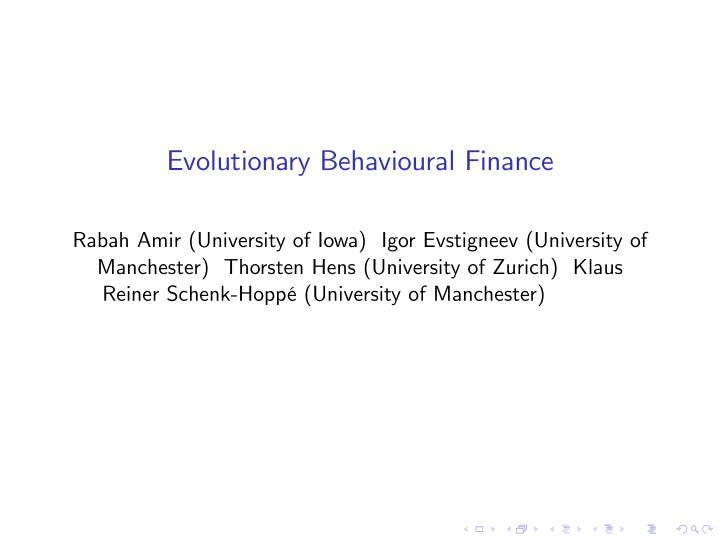evolutionary behavioural finance