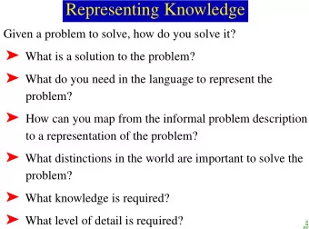 Representing Knowledge  Given a problem to solve, how do you solve it?  What is a solution to