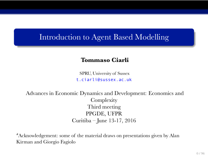 introduction to agent based modelling