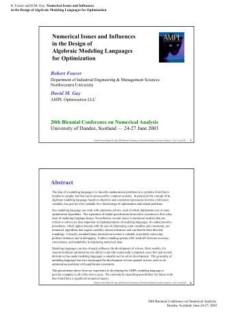 Numerical Issues and Influences  in the Design of  Algebraic Modeling Languages  for Optimization