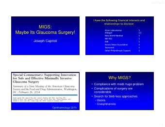 MIGS:  Alcon Laboratories  S  Maybe Its Glaucoma Surgery!  Allergan  C,S  New World Medical  S