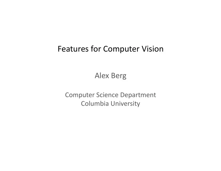 features for computer vision