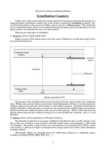 Scintillation Counters  Unlike many other particle detectors, which exploit the ionisation produced