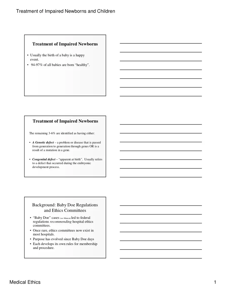 treatment of impaired newborns and children