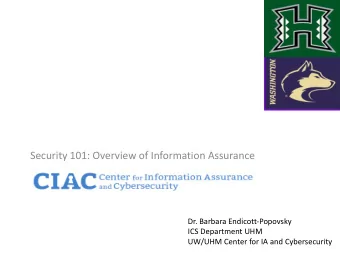 Security 101: Overview of Information Assurance  Dr. Barbara Endicott-Popovsky  ICS Department UHM