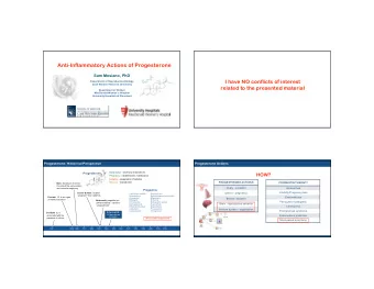 Anti-Inflammatory Actions of Progesterone  Sam Mesiano, PhD  I have NO conflicts of interest