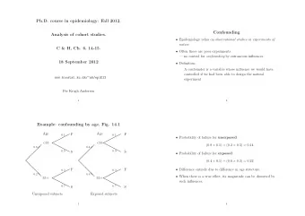 Ph.D. course in epidemiology: Fall 2012.  Confounding  Analysis of cohort studies.  Epidemiology