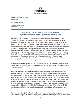 For Immediate Release  April 23, 2015 For More Information  Trisha Voltz Carlson  SVP, Investor
