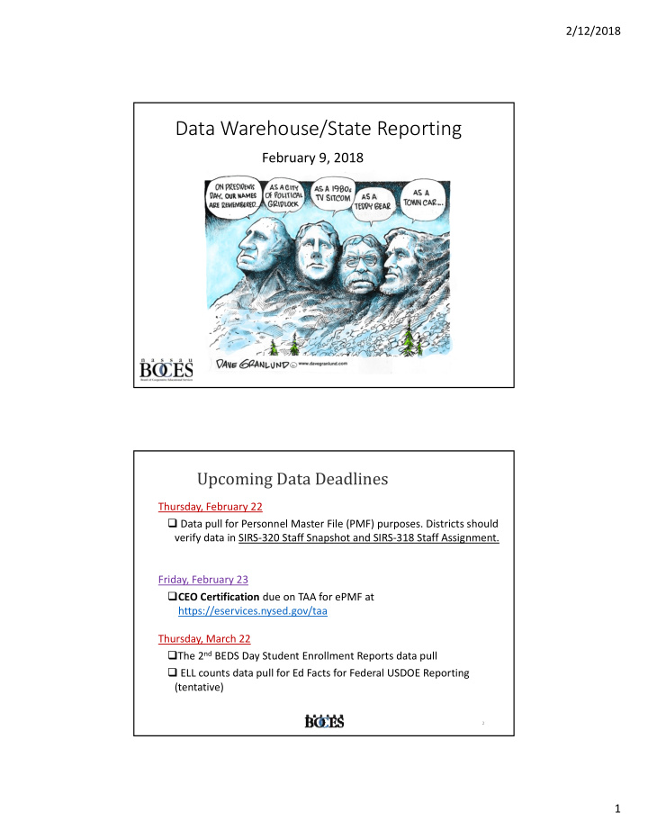 data warehouse state reporting
