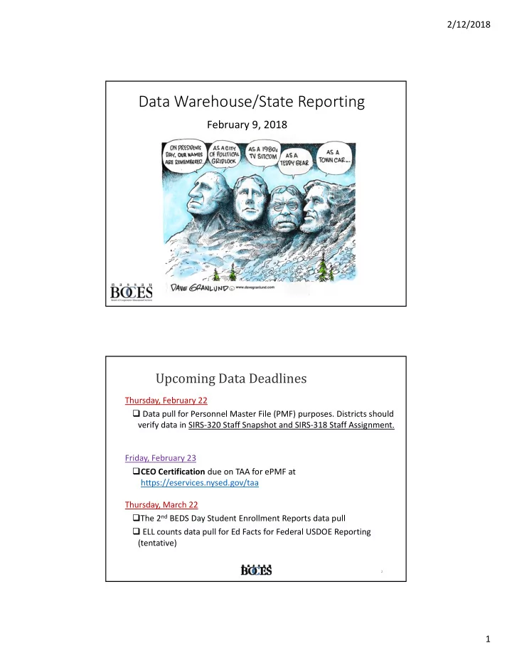 data warehouse state reporting