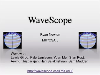 WaveScope  Ryan Newton  MIT/CSAIL  Work with:  Lewis Girod, Kyle Jamieson, Yuan Mei, Stan Rost,