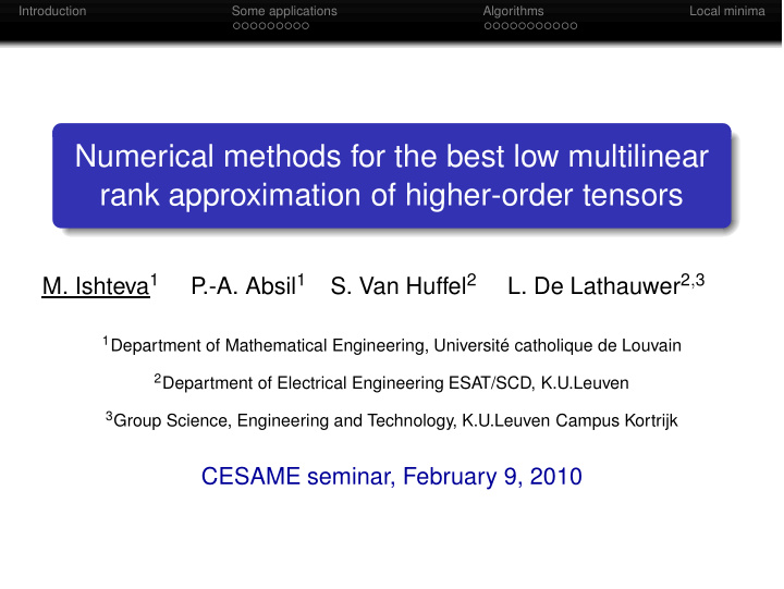 numerical methods for the best low multilinear rank