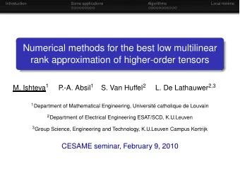 Numerical methods for the best low multilinear  rank approximation of higher-order tensors M.