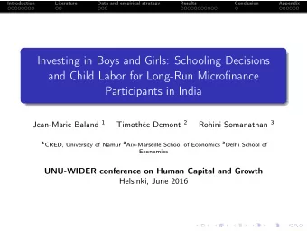 Investing in Boys and Girls: Schooling Decisions  and Child Labor for Long-Run Microfinance