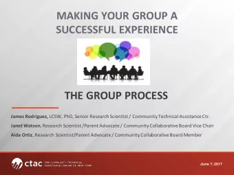 MAKING YOUR GROUP A SUCCESSFUL EXPERIENCE THE GROUP PROCESS James Rodriguez, LCSW, PhD, Senior