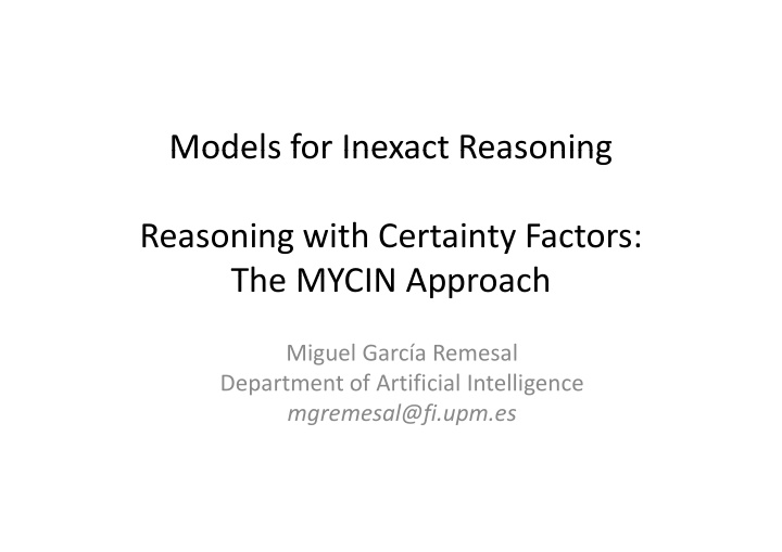 models for inexact reasoning models for inexact reasoning