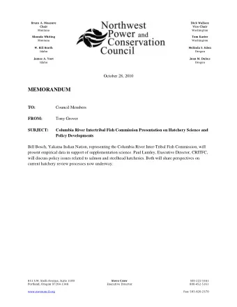 MEMORANDUM TO:  Council Members FROM:  Tony Grover SUBJECT:  Columbia River Intertribal Fish