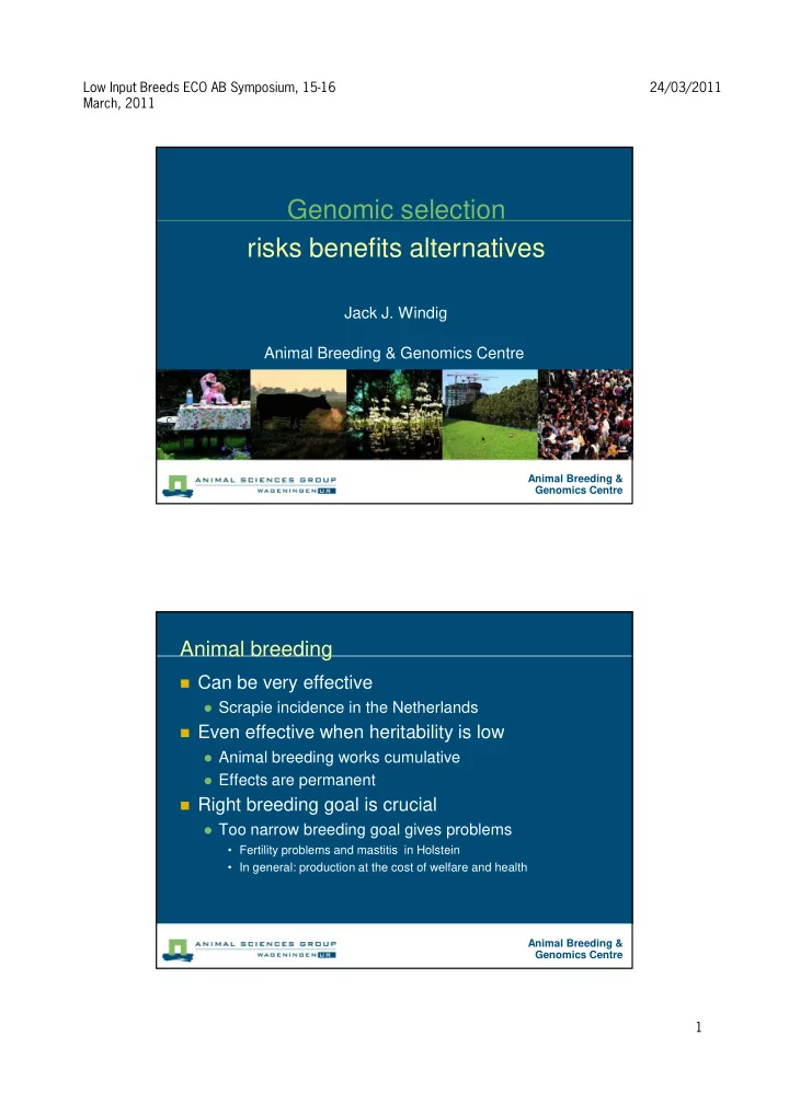 genomic selection risks benefits alternatives