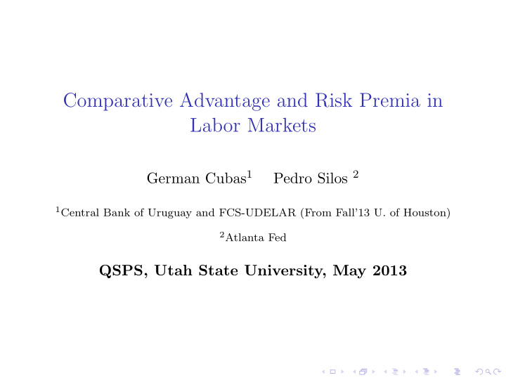 comparative advantage and risk premia in labor markets