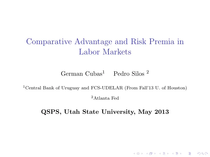 comparative advantage and risk premia in labor markets