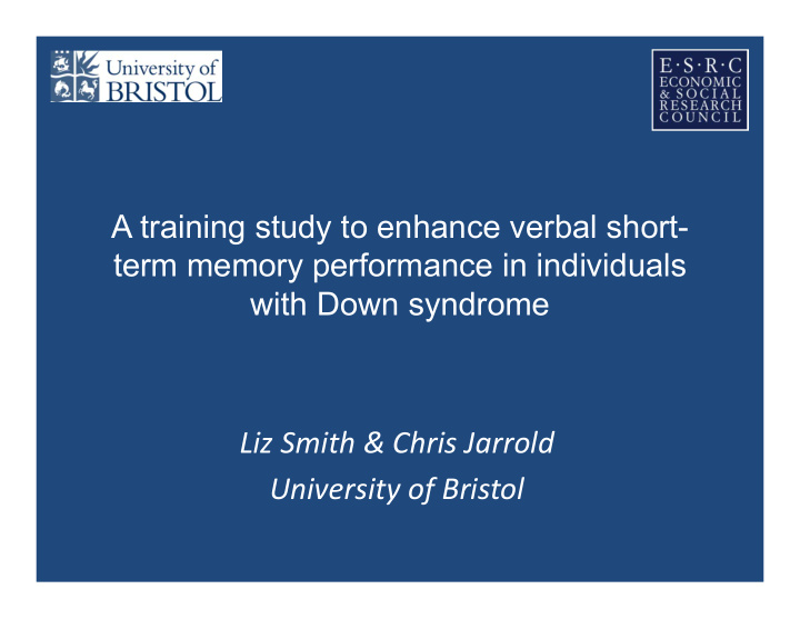 a training study to enhance verbal short term memory