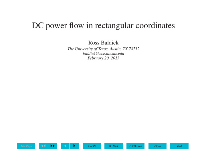 dc power flow in rectangular coordinates