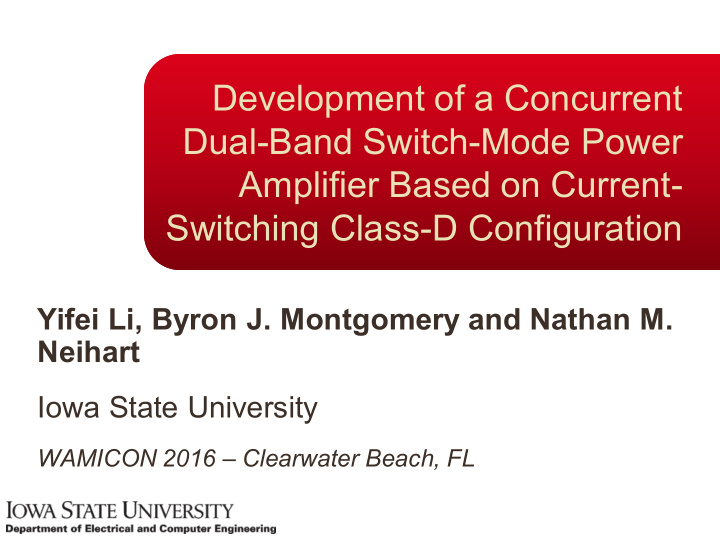 development of a concurrent dual band switch mode power