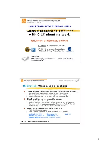 Class E broadband amplifier  w ith C-LC shunt netw ork  Basic theory, simulation and prototype A.