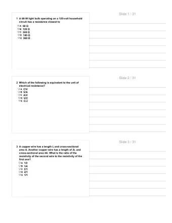 Slide 1 / 31  1 A 60-W light bulb operating on a 120-volt household  circuit has a resistance
