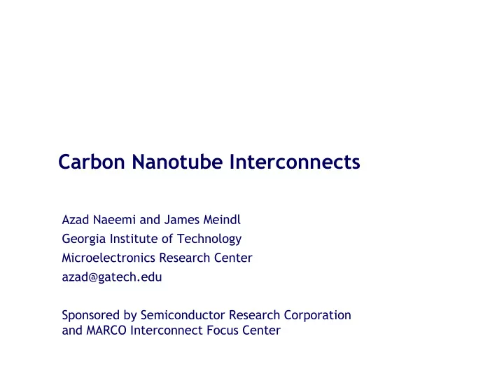 carbon nanotube interconnects