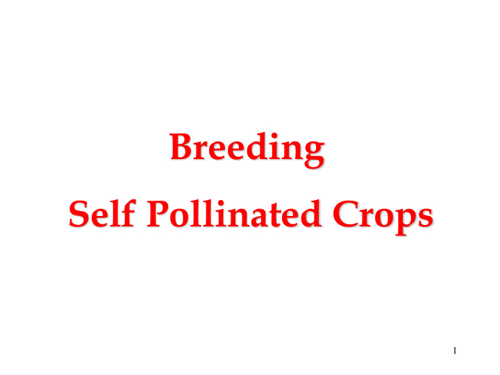 breeding self pollinated crops