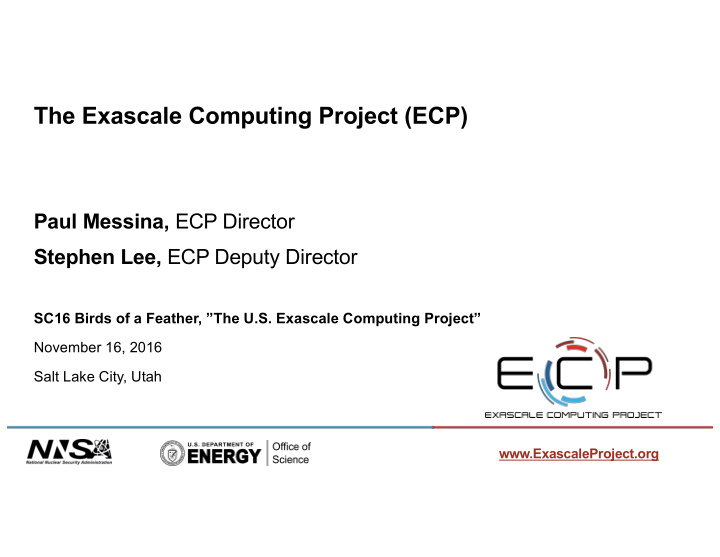the exascale computing project ecp