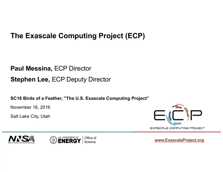 the exascale computing project ecp