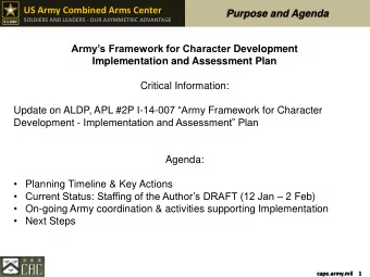 On-going Army coordination &amp; activities supporting Implementation  Next Steps