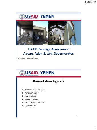 USAID Damage Assessment  Abyan, Aden &amp; Lahj Governorates September  December 2012  1
