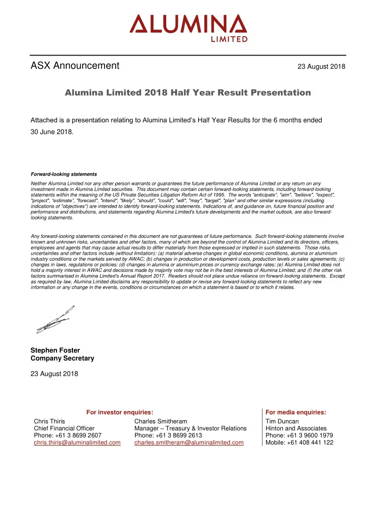 2018 half year results