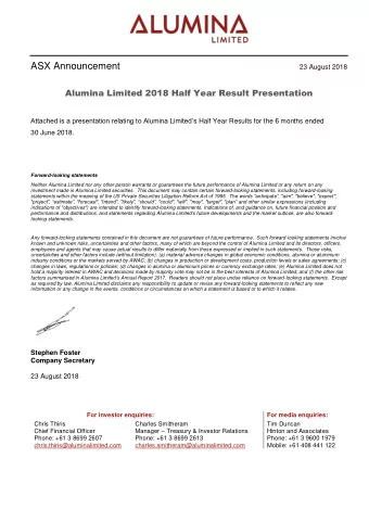 2018 Half-Year Results  Mike Ferraro, Chief Executive Officer  Chris Thiris, Chief Financial