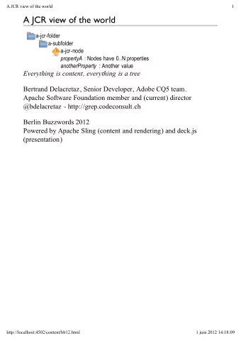 A JCR view of the world  a-jcr-folder  a-subfolder  a-jcr-node propertyA : Nodes have 0..N