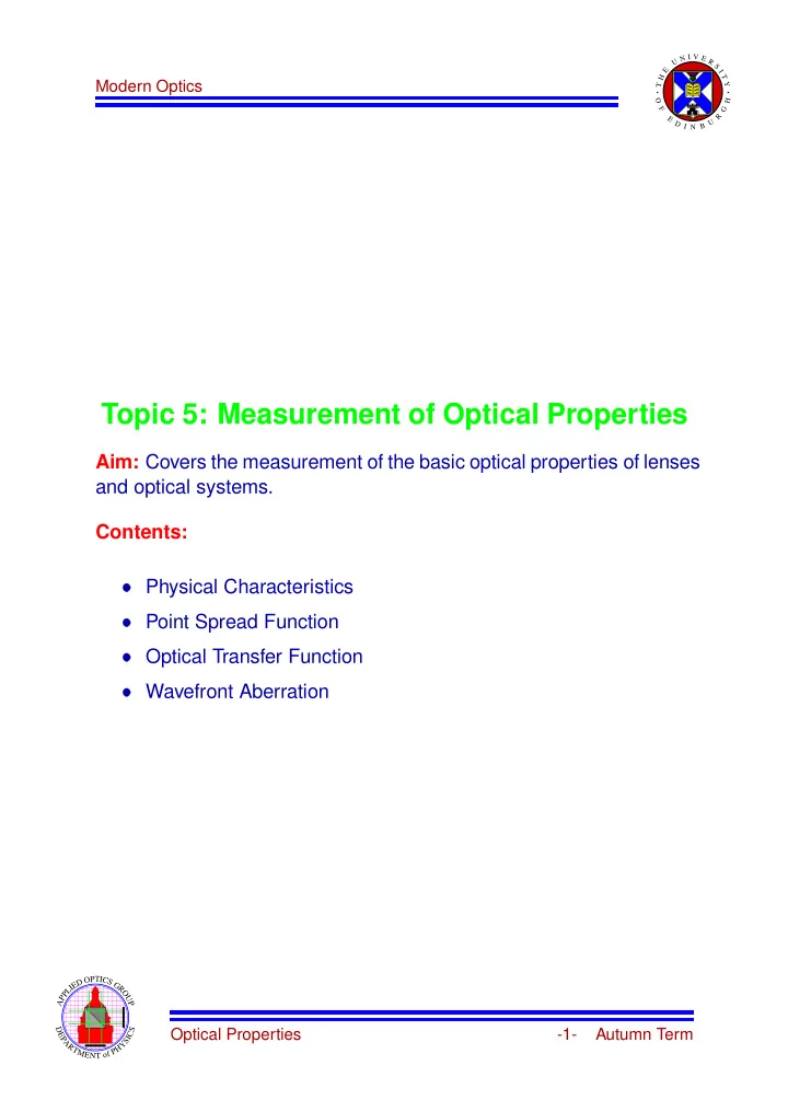 topic 5 measurement of optical properties