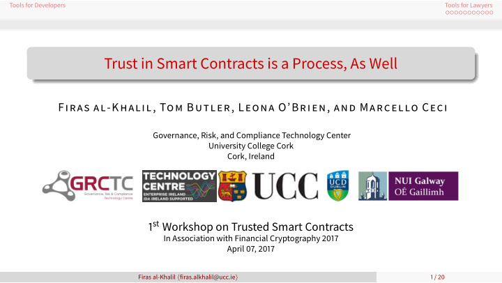 trust in smart contracts is a process as well