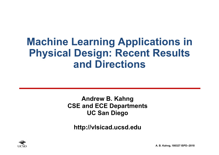 machine learning applications in physical design recent