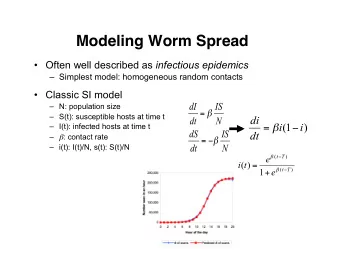 Modeling Worm Spread  Often well described as infectious epidemics  Simplest model: