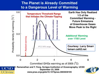to a Dangerous Level of Warming  Earth Has Only Realized  Temperature Threshold Range  1/3 of the