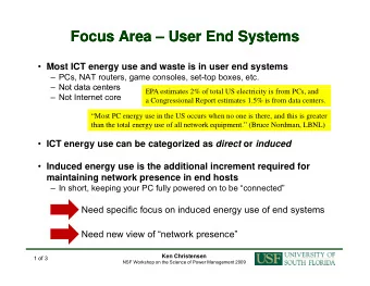Focus Area  Focus Area    User End Systems  User End Systems  Most ICT energy use and