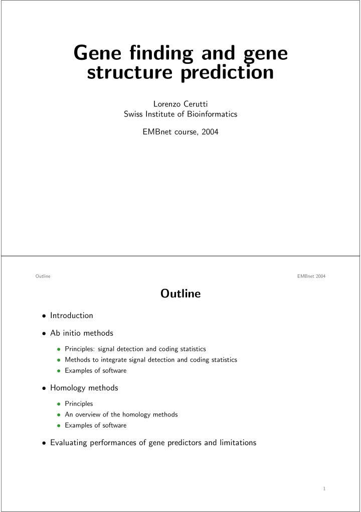 gene finding and gene structure prediction