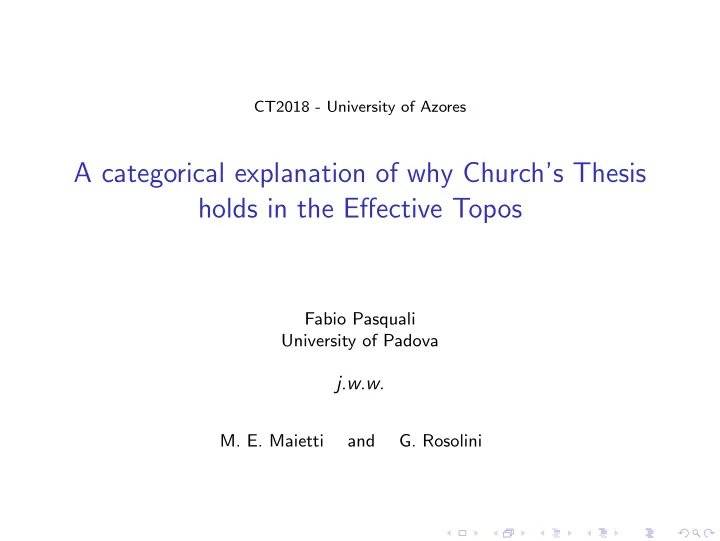 a categorical explanation of why church s thesis holds in