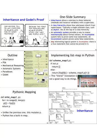One-Slide Summary  Inheritance and Godel's Proof  Inheritance allows a subclass to share