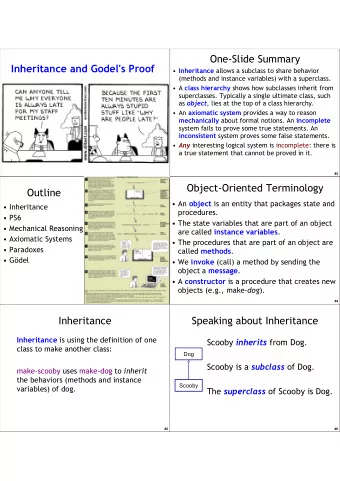 One-Slide Summary  Inheritance and Godel's Proof  Inheritance allows a subclass to share
