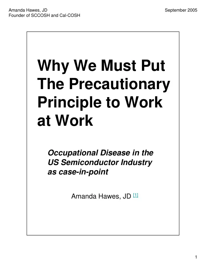 why we must put the precautionary principle to work at