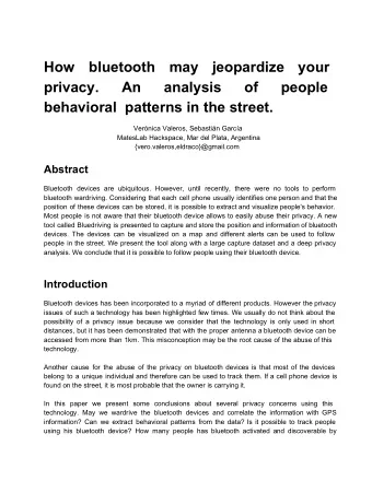 How  bluetooth  may  jeopardize  your  privacy.  An  analysis  of  people  behavioral  patterns in